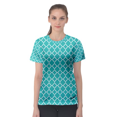 Turquoise Quatrefoil Pattern Women s Sport Mesh Tee by Zandiepants