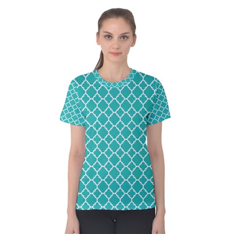 Turquoise Quatrefoil Pattern Women s Cotton Tee by Zandiepants