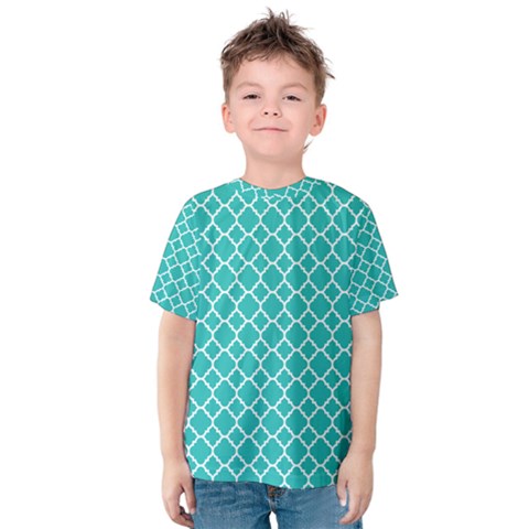 Turquoise Quatrefoil Pattern Kid s Cotton Tee by Zandiepants