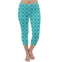 Turquoise Quatrefoil Pattern Capri Winter Leggings  by Zandiepants