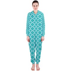 Turquoise Quatrefoil Pattern Hooded Jumpsuit (ladies) by Zandiepants