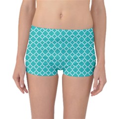 Turquoise Quatrefoil Pattern Boyleg Bikini Bottoms by Zandiepants