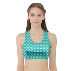 Turquoise Quatrefoil Pattern Women s Sports Bra With Border by Zandiepants