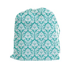 Turquoise Damask Pattern Drawstring Pouches (xxl) by Zandiepants