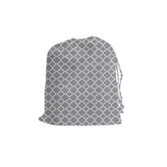 Grey Quatrefoil Pattern Drawstring Pouch (medium) by Zandiepants