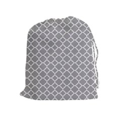 Grey Quatrefoil Pattern Drawstring Pouch (xl) by Zandiepants