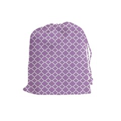 Lilac Purple Quatrefoil Pattern Drawstring Pouch (large) by Zandiepants