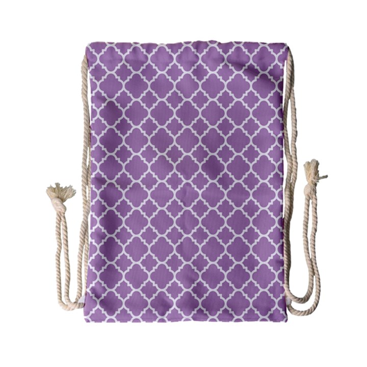 Lilac purple quatrefoil pattern Drawstring Bag (Small)