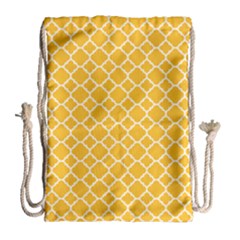 Sunny Yellow Quatrefoil Pattern Drawstring Bag (large) by Zandiepants