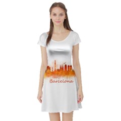 Barcelona City Art Short Sleeve Skater Dress