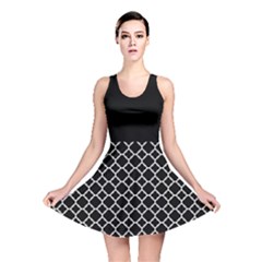 Black White Quatrefoil Classic Pattern Reversible Skater Dress by Zandiepants