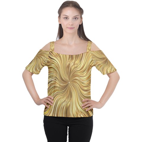 Chic Festive Elegant Gold Stripes Women s Cutout Shoulder Tee by yoursparklingshop