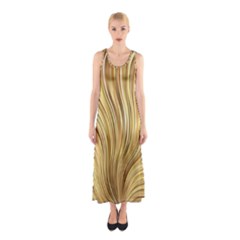 Gold Stripes Festive Flowing Flame  Sleeveless Maxi Dress by yoursparklingshop