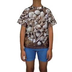 Tropical Sea Shells Collection, Copper Background Kid s Short Sleeve Swimwear by yoursparklingshop