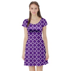 Royal Purple Quatrefoil Pattern Short Sleeve Skater Dress by Zandiepants