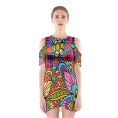 Festive Colorful Ornamental Background Cutout Shoulder Dress by TastefulDesigns