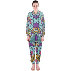 Mariager   Bold Blue,purple And Yellow Flower Design   Hooded Jumpsuit (ladies)  by Zandiepants