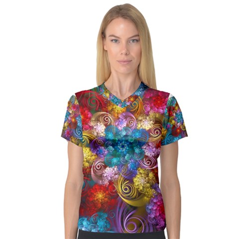 Spirals And Curlicues Women s V-neck Sport Mesh Tee by WolfepawFractals