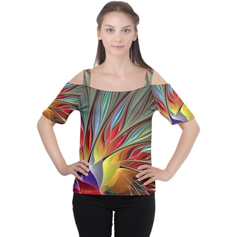 Fractal Bird Of Paradise Women s Cutout Shoulder Tee by WolfepawFractals