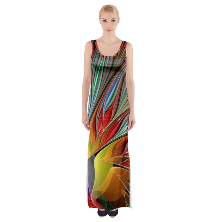 Fractal Bird of Paradise Maxi Thigh Split Dress