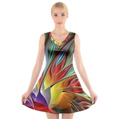 Fractal Bird Of Paradise V-neck Sleeveless Dress