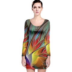 Fractal Bird Of Paradise Long Sleeve Velvet Bodycon Dress