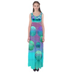 Ocean Dreams, Abstract Aqua Violet Ocean Fantasy Empire Waist Maxi Dress by DianeClancy