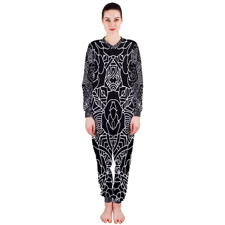 Mariager - Bold Flower Design - Black And White OnePiece Jumpsuit (Ladies) 