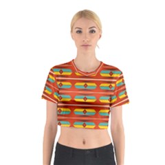 Shapes In Retro Colors Pattern                        Cotton Crop Top by LalyLauraFLM