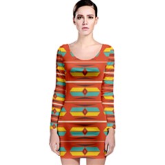 Shapes In Retro Colors Pattern                        Long Sleeve Bodycon Dress by LalyLauraFLM