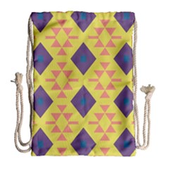 Tribal Shapes And Rhombus Pattern                        Large Drawstring Bag by LalyLauraFLM