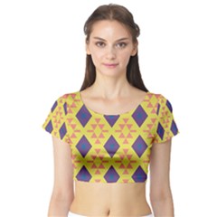 Tribal Shapes And Rhombus Pattern                        Short Sleeve Crop Top by LalyLauraFLM