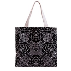 Petals In Black White, Bold Flower Design Zipper Grocery Tote Bag by Zandiepants