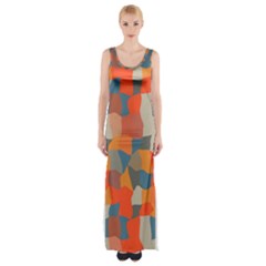 Retro Colors Distorted Shapes                           Maxi Thigh Split Dress by LalyLauraFLM