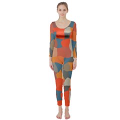 Retro Colors Distorted Shapes                            Long Sleeve Catsuit by LalyLauraFLM