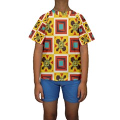 Retro Colors Squares Pattern                             Kid s Short Sleeve Swimwear by LalyLauraFLM