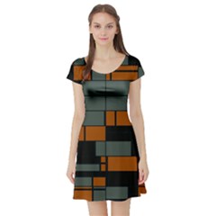 Rectangles In Retro Colors                              Short Sleeve Skater Dress by LalyLauraFLM