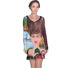 The Girl With A Wooden Hair  Long Sleeve Nightdress By Jocelyn Apple/appleartcom by appleartcom