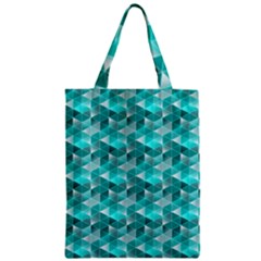 Aquamarine Geometric Triangles Pattern Zipper Classic Tote Bag