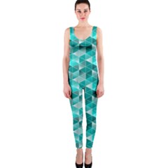 Aquamarine Geometric Triangles Pattern Onepiece Catsuit