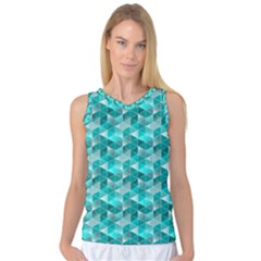 Aquamarine Geometric Triangles Pattern Women s Basketball Tank Top