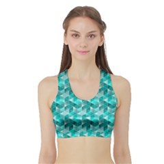 Aquamarine Geometric Triangles Pattern Women s Sports Bra With Border