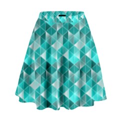 Aquamarine Geometric Triangles Pattern High Waist Skirt