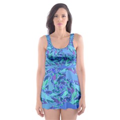 Blue Confetti Storm Skater Dress Swimsuit