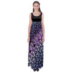  Dusk Blue And Purple Fractal Empire Waist Maxi Dress