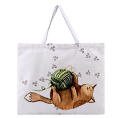 Lovely Cat Playing A Ball Of Wool Zipper Large Tote Bag