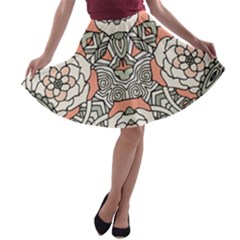 Petals, Vintage Pink, Bold Flower Design A-line Skater Skirt