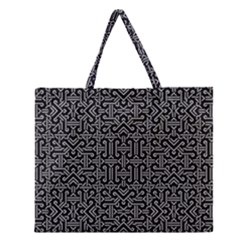 Black And White Ethnic Sharp Geometric  Zipper Large Tote Bag