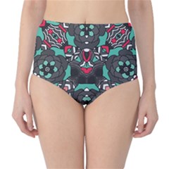 Petals, Dark & Pink, Bold Flower Design High-waist Bikini Bottoms