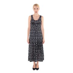 Black And White Ethnic Sharp Geometric  Print Sleeveless Maxi Dress